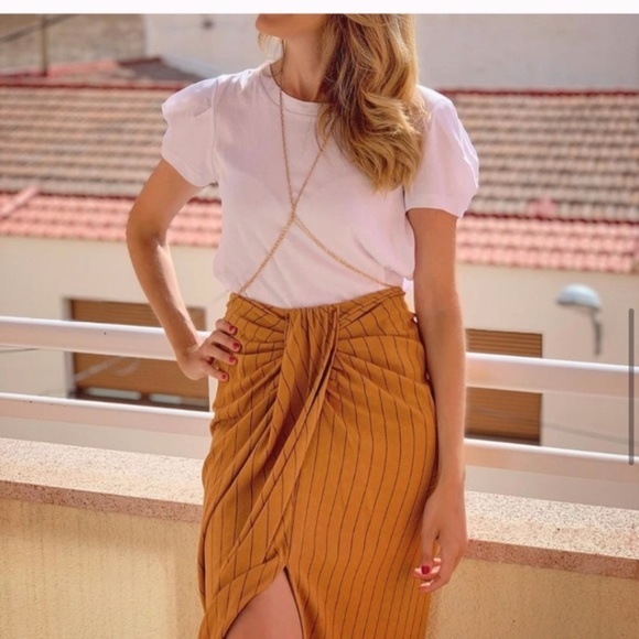 New Zara Striped Printed Pareo Skirt With Knot